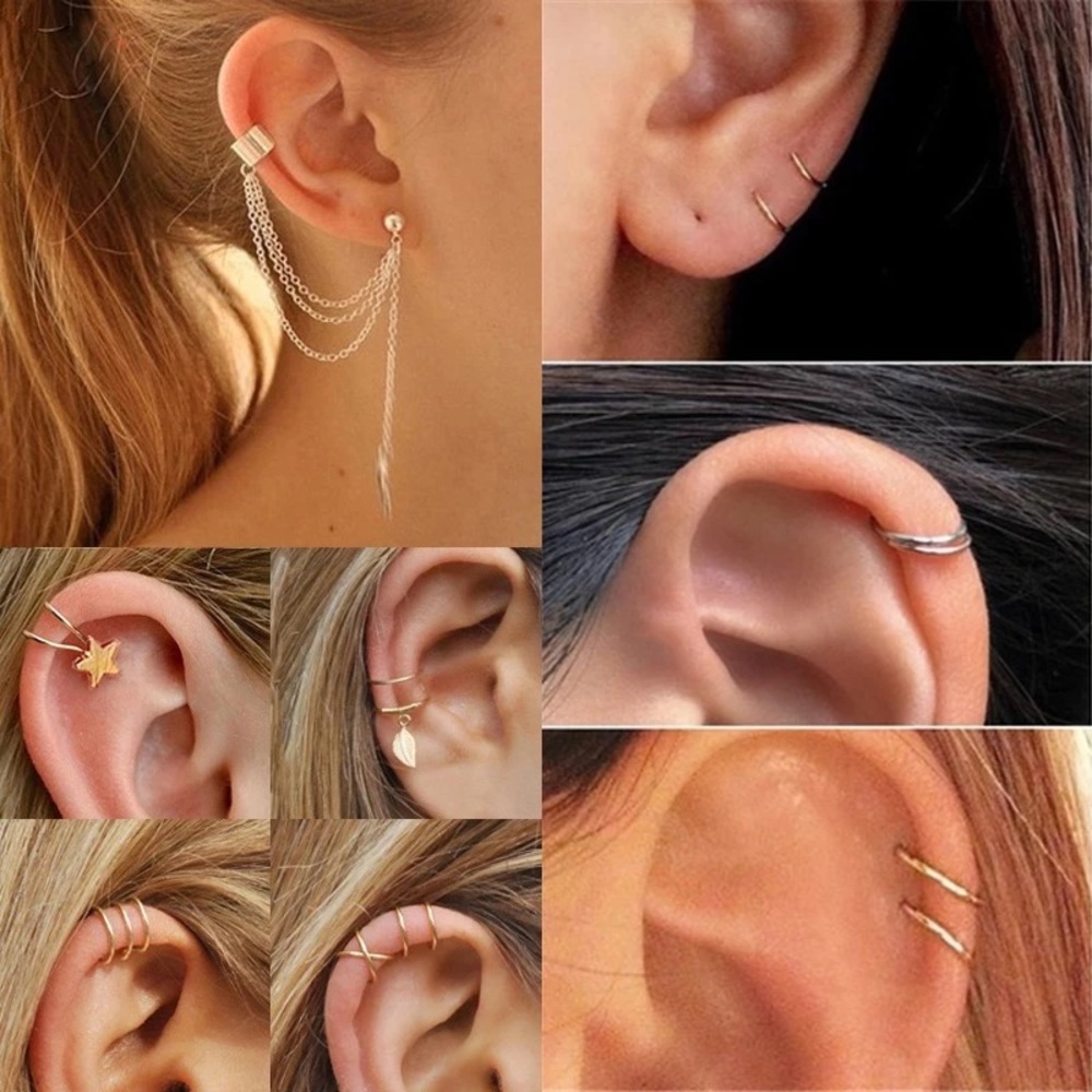 7 Pcs Ear Cuff Set Dangle Feather Star Earring - Picture 3 of 16
